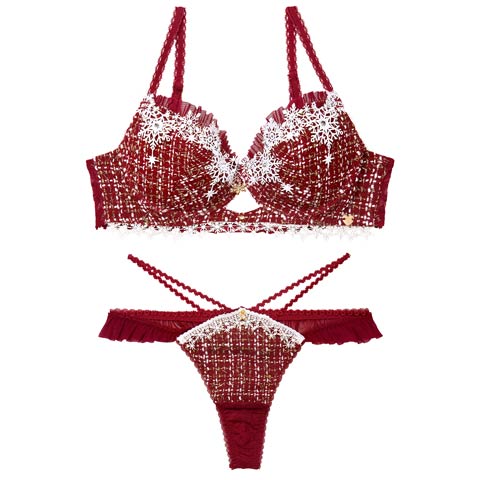 11/21新作!【明日花キララプロデュース/WhipBunny】Luxury Snow Tweed Bra&T-back / ラグジュアリースノーツイードブラ＆Tバック(カーディナルレッド-B65/ショーツM)