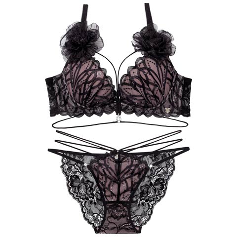 1/30新作!【明日花キララプロデュース/WhipBunny】Elegant Arch Corsage Bra&Shorts/ エレガントアーチコサージュブラ＆ショーツ(ブラックマグノリア-B65/ショーツM)