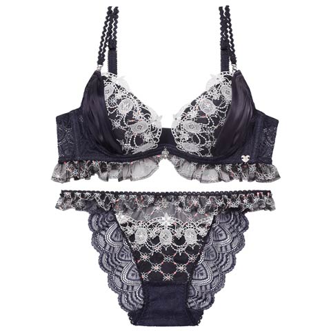 3/13新作!【明日花キララプロデュース/WhipBunny】Princess Lame Chiffon Bra&Shorts / プリンセスラメシフォンブラ＆ショーツ(ネイビープリンセス-B65/ショーツM)