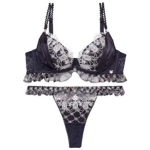 3/13新作!【明日花キララプロデュース/WhipBunny】Princess Lame Chiffon Bra&T-back / プリンセスラメシフォンブラ＆Tバック(ネイビープリンセス-B65/ショーツM)