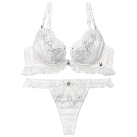 3/13新作!【明日花キララプロデュース/WhipBunny】Princess Lame Chiffon Bra&T-back / プリンセスラメシフォンブラ＆Tバック(ホワイトプリンセス-B65/ショーツM)