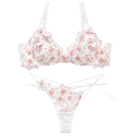 3/6新作!【明日花キララプロデュース/WhipBunny】Luminous Cherry Blossom Bra&&T-back / ルミナスチェリーブロッサムブラ＆Tバック(ホワイトブロッサム-B65/ショーツM)