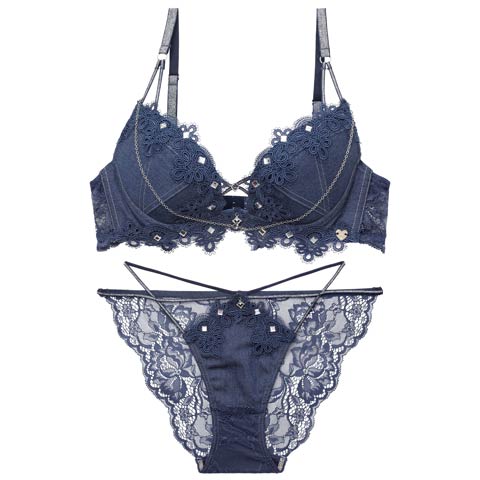 4/17新作!【明日花キララプロデュース/WhipBunny】Luxury Bijou Studs Bra&Shorts / ラグジュアリービジュースタッズブラ＆ショーツ(デニムブルー-B65/ショーツM)