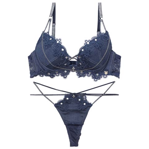 4/17新作!【明日花キララプロデュース/WhipBunny】Luxury Bijou Studs Bra&T-back / ラグジュアリービジュースタッズブラ＆Tバック(デニムブルー-B65/ショーツM)