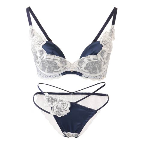 【Rちゃんプロデュース/LEMURA】Matt Satin＆Code Lace Lingerie -フルバックセット-NAVY(ネイビー-B65/ショーツM)