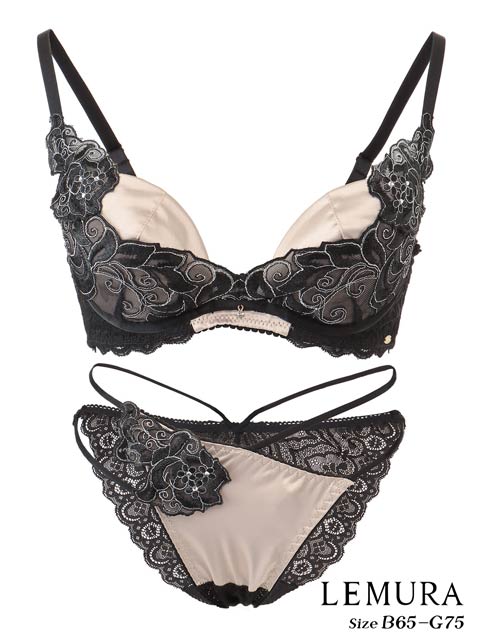 【LEMURA】Matt Satin＆Code Lace Lingerie -フルバックセット-GOLD
