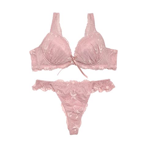 【LARME】Dress Ribbon Bra&T-back/Pink Beige ドレスリボンブラ&Tバック/ピンクベージュ(PNKXBEG-A65)