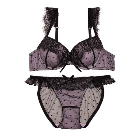 【LARME】Dot Flower lace Bra&Shorts/Purple ドットフラワーレースブラ&/パープル(PUR-A65)