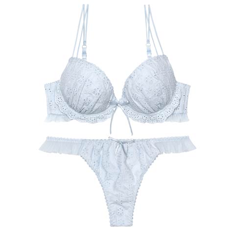 【PyunA.プロデュース/Enfel】コットンレースエンジェル ブラジャー&Tバック(サックス-B65/ショーツM)