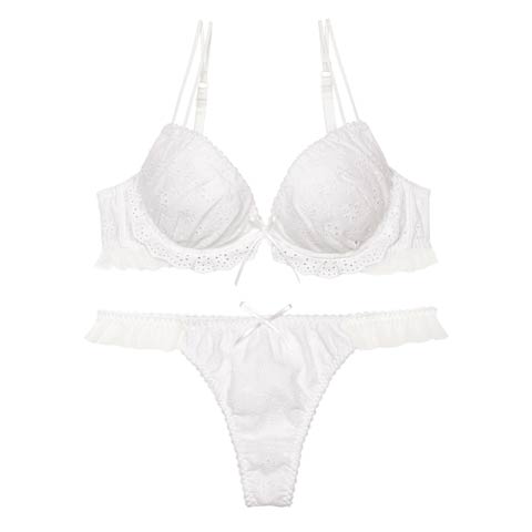 【PyunA.プロデュース/Enfel】コットンレースエンジェル ブラジャー&Tバック(ホワイト-B65/ショーツM)