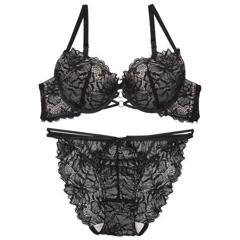 【PyunA.プロデュース/Enfel】レースストリングデビル ブラジャー&ショーツ(ブラック-B65/ショーツM)