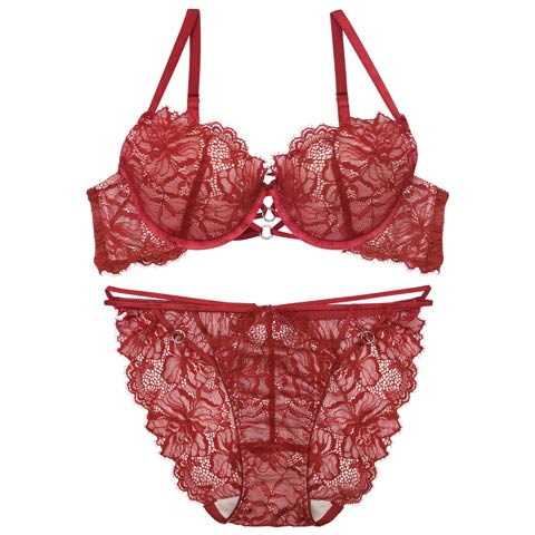 【PyunA.プロデュース/Enfel】レースストリングデビル ブラジャー&ショーツ(レッド-B65/ショーツM)