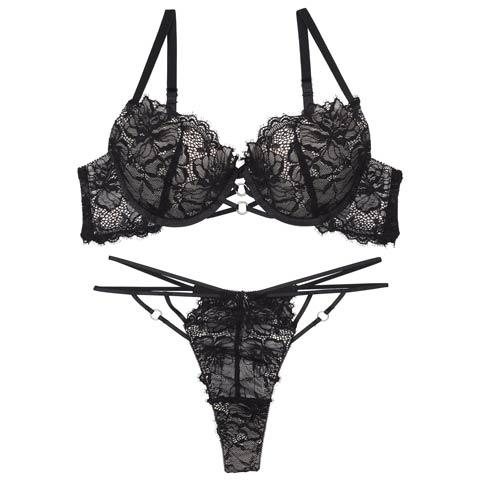 【PyunA.プロデュース/Enfel】レースストリングデビル ブラジャー&Tバック(ブラック-B65/ショーツM)