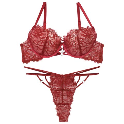 【PyunA.プロデュース/Enfel】レースストリングデビル ブラジャー&Tバック(レッド-B65/ショーツM)