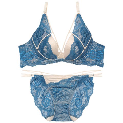 【PyunA.プロデュース/Enfel】レイヤードデビル ブラジャー&ショーツ(ブルー-B65/ショーツM)