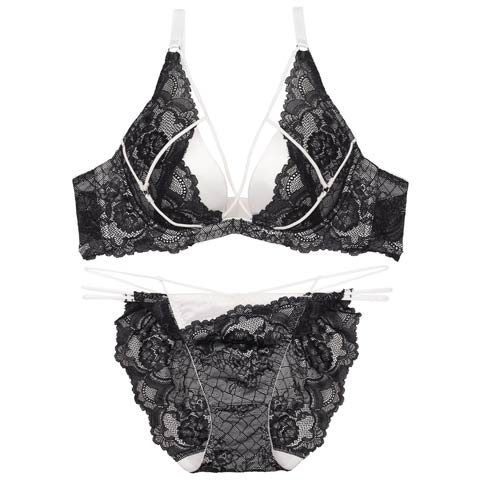 【PyunA.プロデュース/Enfel】レイヤードデビル ブラジャー&ショーツ(ブラック-B65/ショーツM)