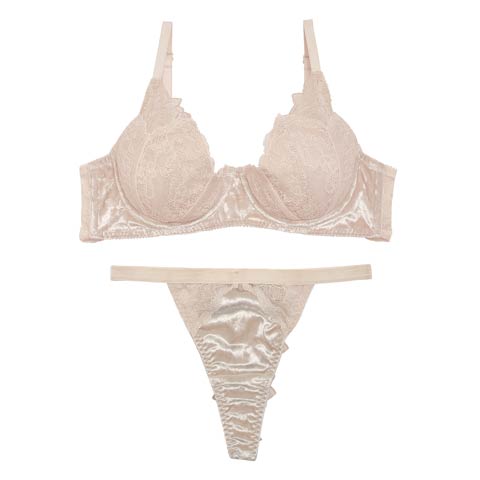 【Libertad Mariposa】Smokey Velour Cut Bra&T-back / N.Beige(ヌードベージュ-A65/ショーツM)