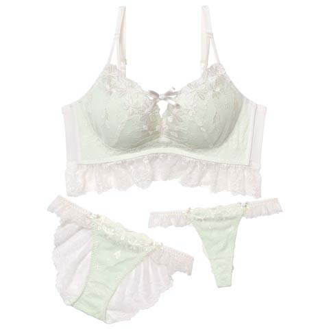 10/23新作!【百瀬まりなプロデュース】【3点セット】スウィートエレガンス育乳脇高ブラジャー&フルバック&Tバックショーツ(ペールミント-A70/ショーツM)