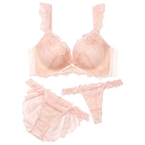 11/13新作!【あみち。プロデュース】【3点セット】スウィートフルール育乳脇高ブラジャー&フルバック&Tバックショーツ(シュガーピンク-A70/ショーツM)