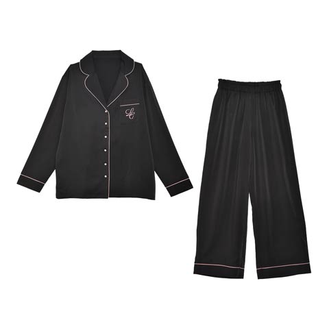 【Lunangelina】Satin Frill Pajama/Black[ルナアンへリナ](ブラック-フリー)