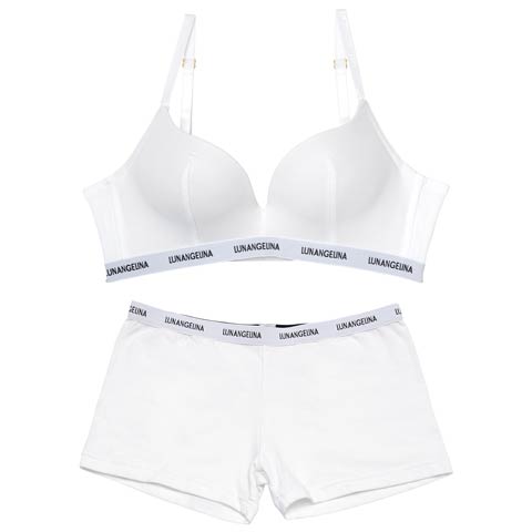 10/27新作!【ノンワイヤー】Bust Make Sporty Logo Bra ＆ Cotton Logo Tape Shorts［激売れ］(ホワイト/ボクサー-M)