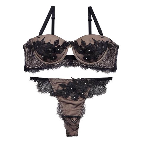 【Libertad Mariposa】Jewel Lace Pearl Bra&T-back / Black(ブラック-A65/ショーツM)