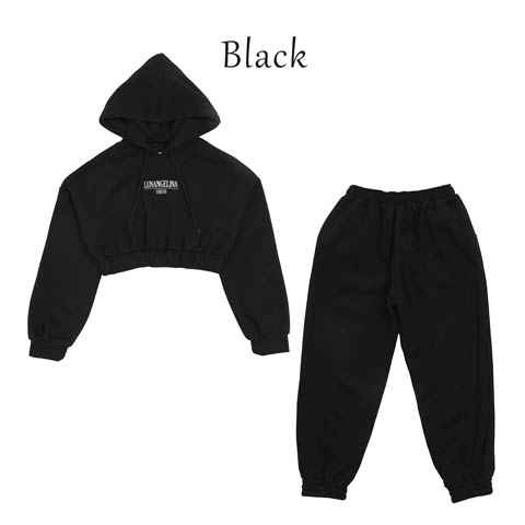 【lunangelina】Short hoodie&long pants Set-up/Black［ルナアンへリナ］(ブラック-S)