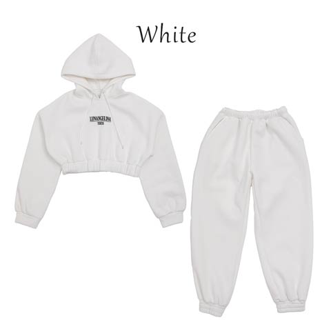 【lunangelina】Short hoodie & long pants Set-up/White［ルナアンへリナ］(ホワイト-S)