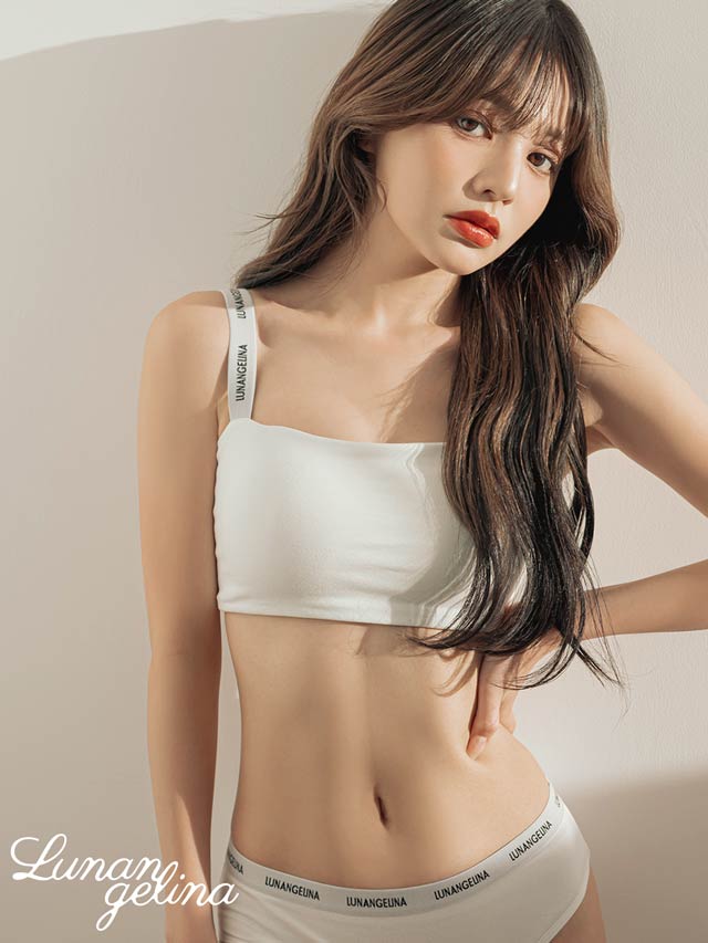 【lunangelina】Logo Strap Sporty Bra&shorts/White