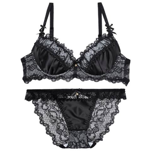 【伊藤桃々プロデュース/Rosem】クラシックサテンブラセット/ピュアブラック(ピュアブラック/フルバック-A65/ショーツM)