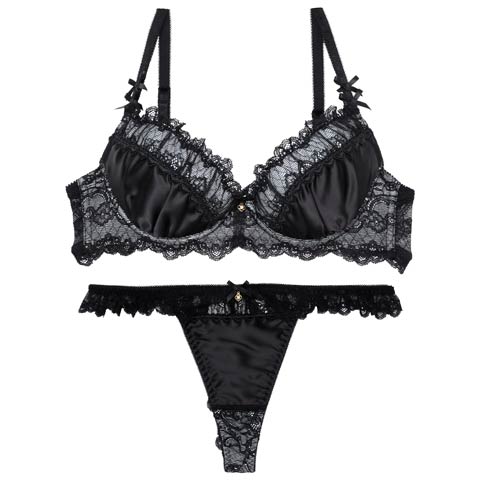 【伊藤桃々プロデュース/Rosem】クラシックサテンブラセット/ピュアブラック(ピュアブラック/Ｔバック-A65/ショーツM)