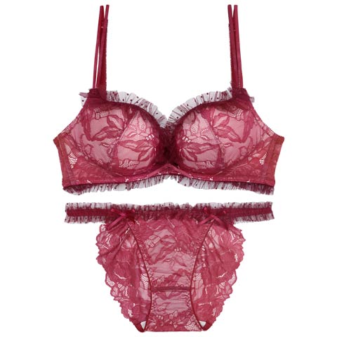 【伊藤桃々プロデュース/Rosem】ドットレーシーノンワイヤーブラセット/ドットワイン(ドットワイン/フルバック-XS/ショーツM)