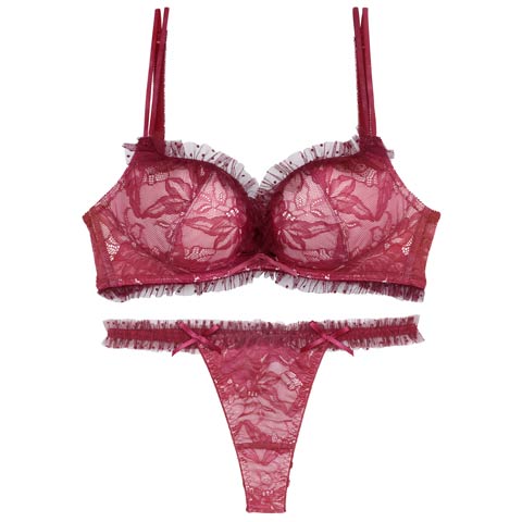 【伊藤桃々プロデュース/Rosem】ドットレーシーノンワイヤーブラセット/ドットワイン(ドットワイン/Ｔバック-XS/ショーツM)