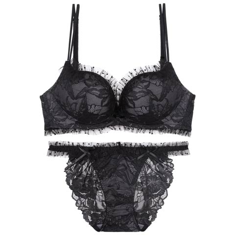 【伊藤桃々プロデュース/Rosem】ドットレーシーノンワイヤーブラセット/ドットブラック(ドットブラック/フルバック-XS/ショーツM)