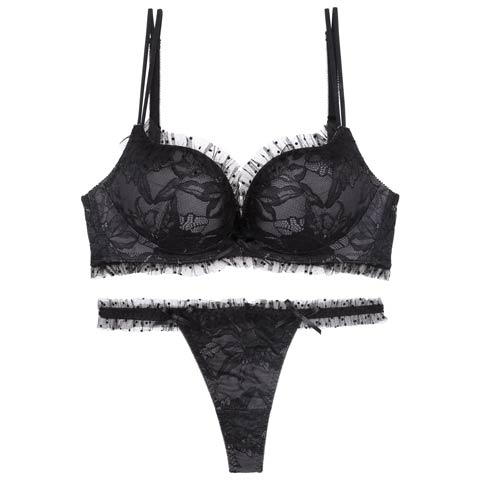 【伊藤桃々プロデュース/Rosem】ドットレーシーノンワイヤーブラセット/ドットブラック(ドットブラック/Ｔバック-XS/ショーツM)