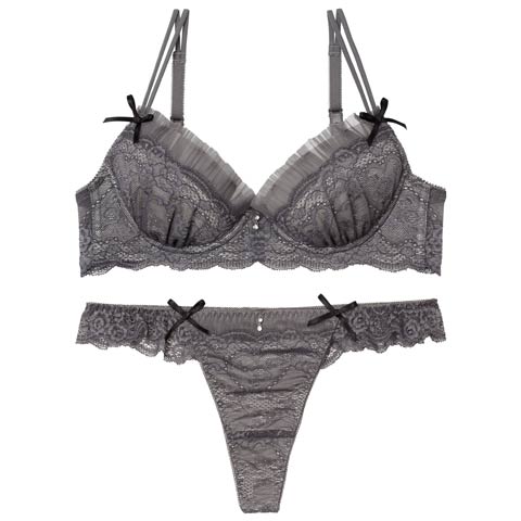 10/22新作!【伊藤桃々プロデュース/Rosem】シアープリーツブラセット/シアーグレー(シアーグレー/Ｔバック-A65/ショーツM)