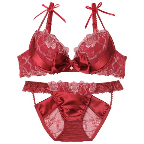 11/6新作!【伊藤桃々プロデュース/Rosem】プレゼントリボンブラセット/シャインレッド(シャインレッド/フルバック-A65/ショーツM)