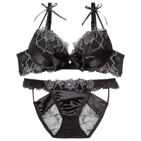 11/6新作!【伊藤桃々プロデュース/Rosem】プレゼントリボンブラセット/シャインブラック(シャインブラック/フルバック-A65/ショーツM)