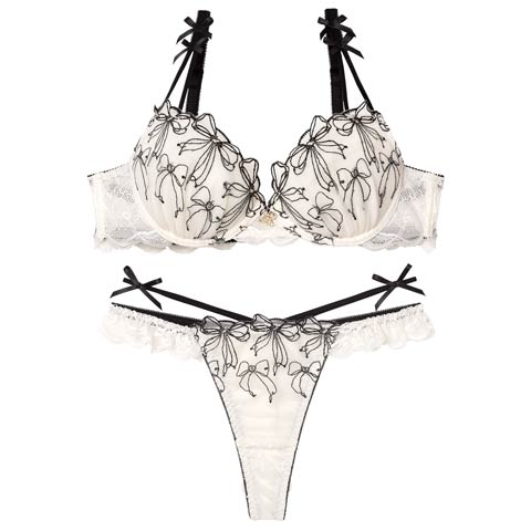 11/20新作!【伊藤桃々プロデュース/Rosem】リボンメリーブラセット/ミルキーホワイト(ミルキーホワイト/Ｔバック-A65/ショーツM)