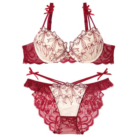 12/11再販!【伊藤桃々プロデュース/Rosem】リボンメリーブラセット/ベリーレッド(ベリーレッド/フルバック-A65/ショーツM)