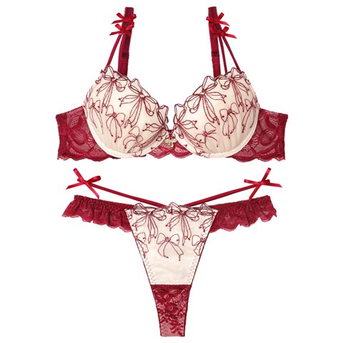 12/11再販!【伊藤桃々プロデュース/Rosem】リボンメリーブラセット/ベリーレッド(ベリーレッド/Ｔバック-A65/ショーツM)