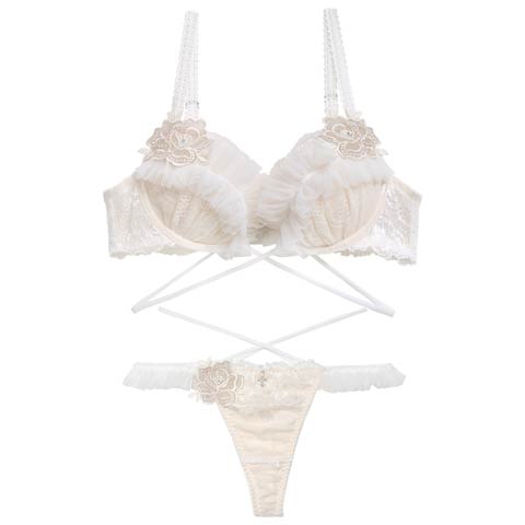 1/21新作!【伊藤桃々プロデュース/Rosem】ロイヤルプリーツレーシーブラセット/パウダーホワイト(パウダーホワイト/Ｔバック-A65/ショーツM)