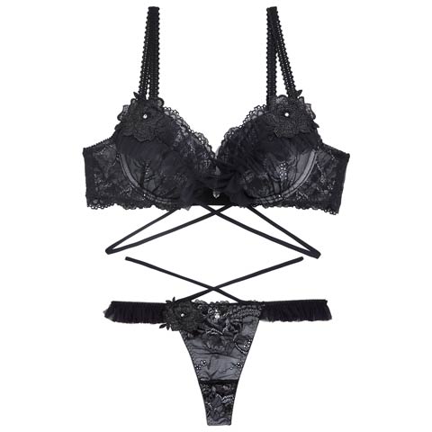 1/21新作!【伊藤桃々プロデュース/Rosem】ロイヤルプリーツレーシーブラセット/ブルーブラック(ブルーブラック/Ｔバック-A65/ショーツM)