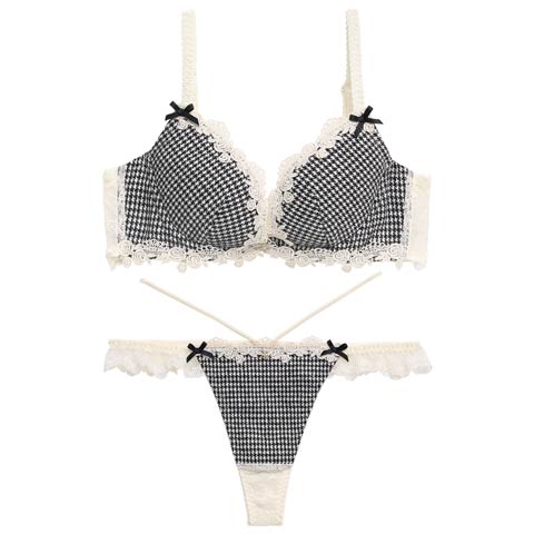 12/17新作!【伊藤桃々プロデュース/Rosem】チドリチェックブラセット/ホワイト(ホワイト/Ｔバック-A65/ショーツM)