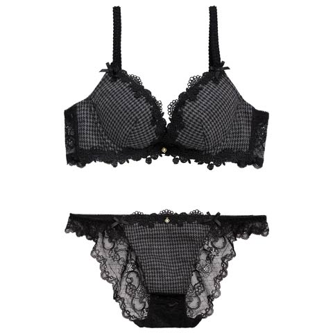 12/17新作!【伊藤桃々プロデュース/Rosem】チドリチェックブラセット/ブラック(ブラック/フルバック-A65/ショーツM)