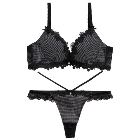 12/17新作!【伊藤桃々プロデュース/Rosem】チドリチェックブラセット/ブラック(ブラック/Ｔバック-A65/ショーツM)