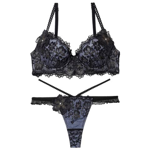 2/18新作!【伊藤桃々プロデュース/Rosem】エレガンスフルールブラセット/レーヌブラック(レーヌブラック/Ｔバック-A65/ショーツM)