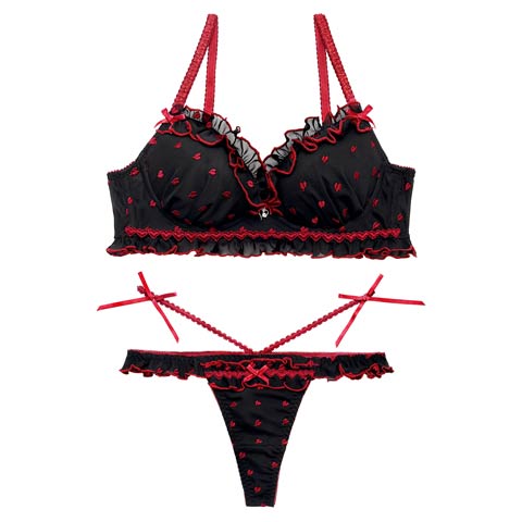 4/15新作!【伊藤桃々プロデュース/Rosem】ハートフルキャンディーブラセット/BLACK×RED(ブラック×レッド/Tバック-A65/ショーツM)