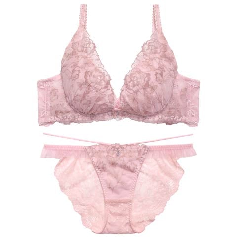 【3点セット】パステルレースカシュクール育乳脇高ブラジャー&バック透けフルバック&Tバックショーツ
