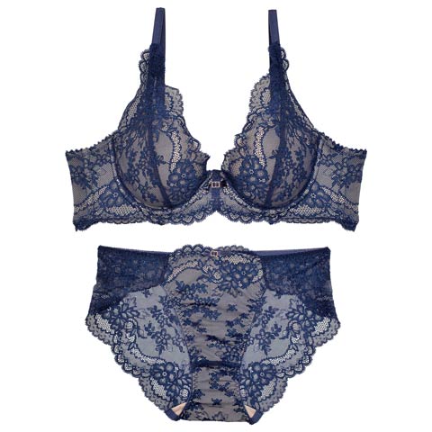 12/19新作!【かとゆり着用】Ballerina Lace Bra＆shorts バレリーナレースブラ&バック透けフルバックショーツ/ LAVENDER(ネイビー-B65/ショーツM)